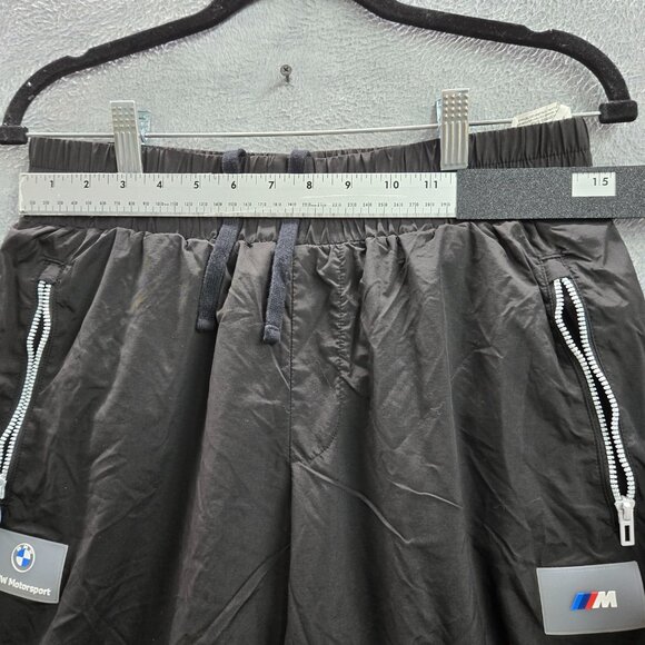 Puma Men Activewear Pants M Black Nylon Colorblock Windbreaker BMW Logo Zipper - Picture 2 of 11